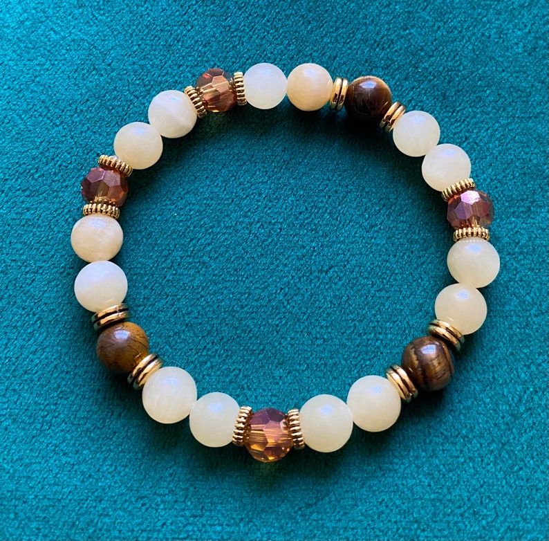and Gold Lava Stone bracelet set Crystal Glass Yellow Jade