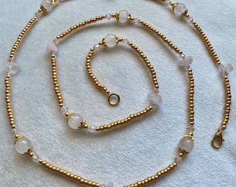 Rose Quartz stone & bead gold accent waist beads