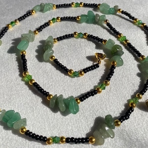 Green Aventurine , black and gold waist beads / waist chain