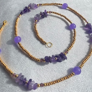 Purple Amethyst, Lavender Jade and gold accent waist beads