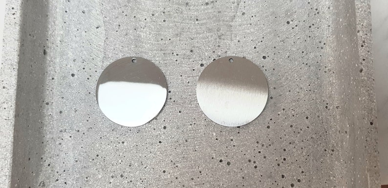 PACK OF 10 round metal blanks. 32mm Silver Stainless Steel Disc 2mm thick. polished on 1 side, matte back for crafts, engraving, stamping image 4