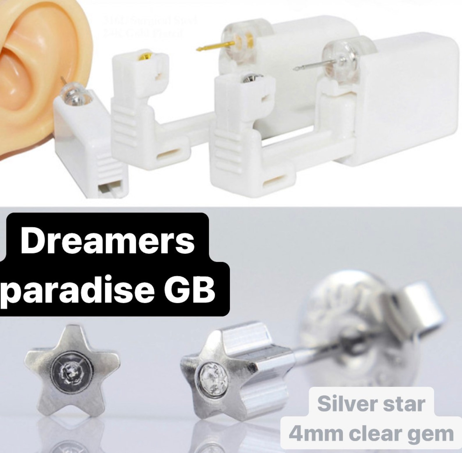 2 x disposable piercing gun with silver star stud with clear Etsy