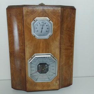 Vintage Springfield Walnut Wall Thermometer-Captain&#39;s Wall Plaque Thermometer - Springfield Instrument- USA - Wall Mount Temperature Gauge