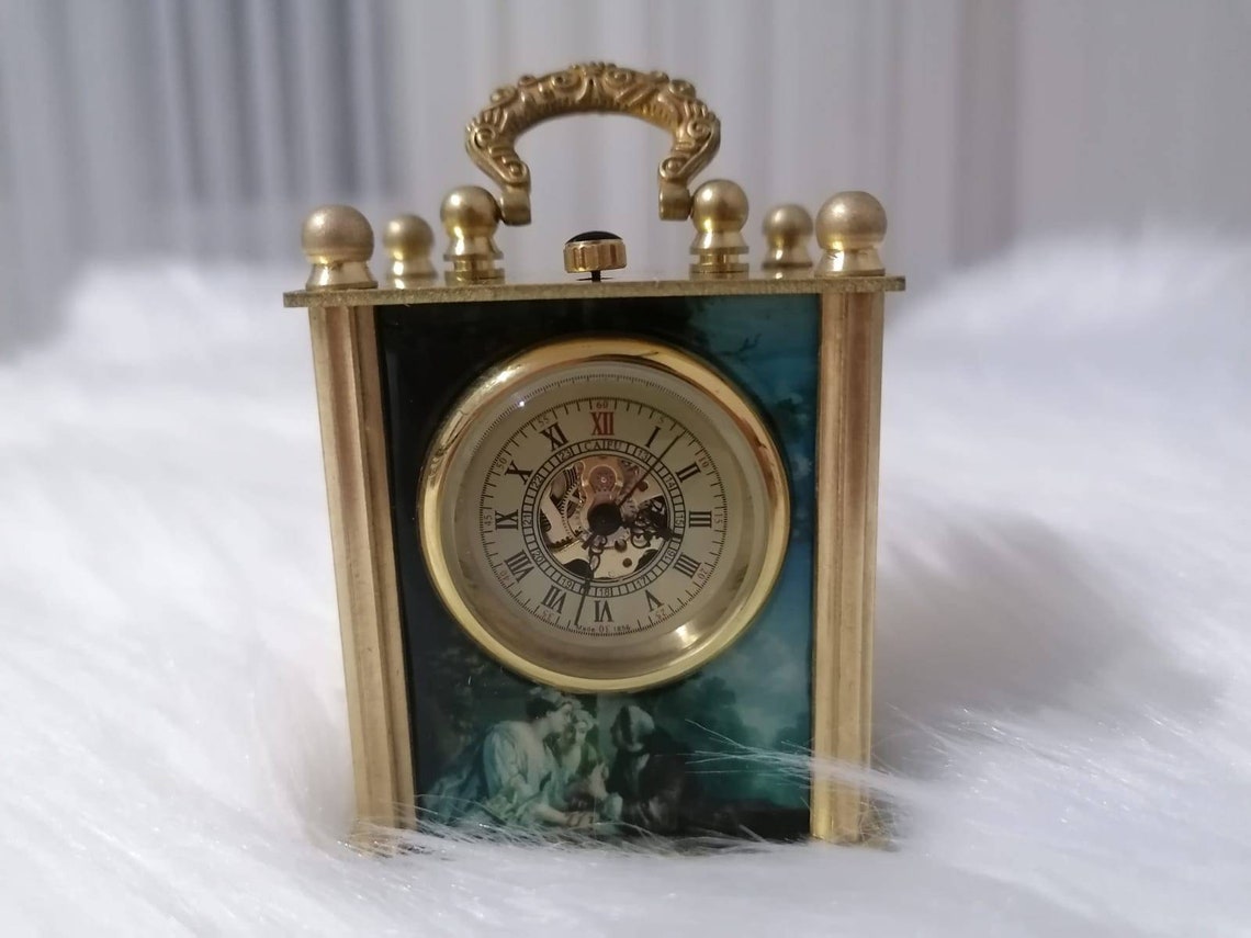 Vintage Miniature Painting Table Clock: Mechanical Alarm Clock - Etsy