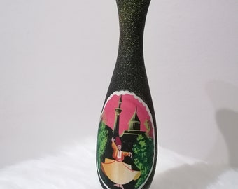 Hand-Painted Wood Vase: Semazen Whirling Dervish Motif