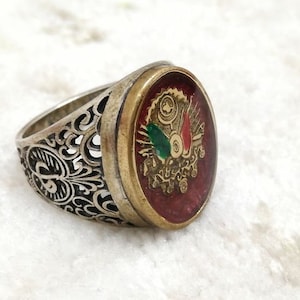 Ottoman Arms Embroidered-   Thumb Ring-Mens Silver Ring-Ottoman Ring-Double Headed Eagle Ring-Sterling Silver Ring-Jade Ring-Zihgir