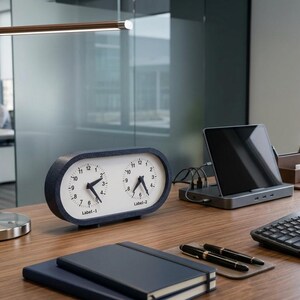 Personalized Two Time Zone Clock Custom Made World 2 Timezone Desktop Table, Minimalist Modern Desk Clock, Handmade Clock, Minimalist Design