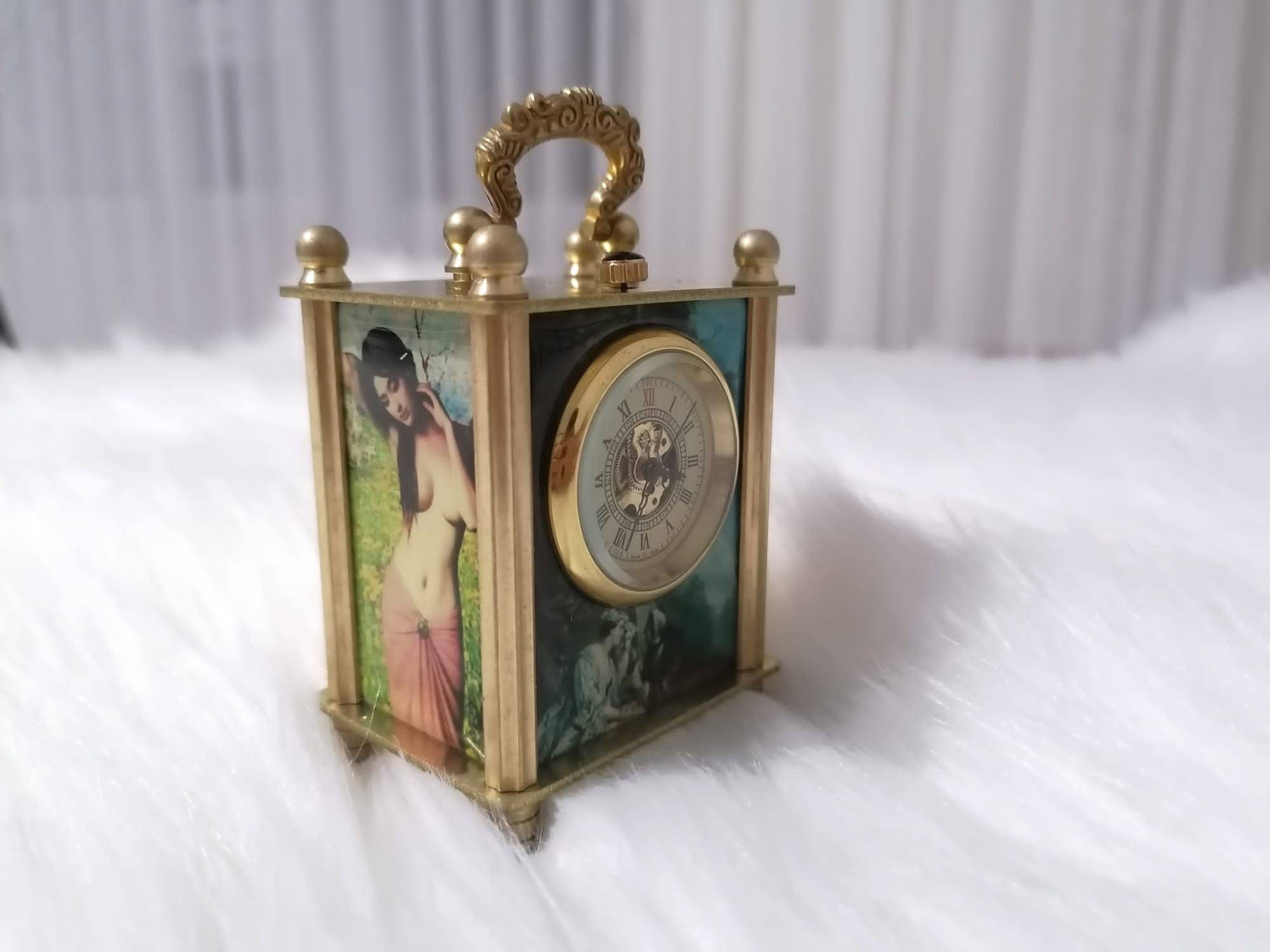 Vintage Miniature Painting Table Clock: Mechanical Alarm Clock - Etsy