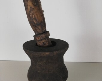 Ottoman Style Hand Carved Wood Mortar and Pestle Set