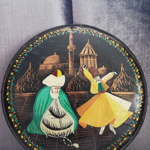 Vintage Mevlana Rumi Plate, Dervish Plate, Hand Painted Rumi Paint, The Father of Whirling Dervishes, Sufi Dancers, Wall Hanging sufism Art