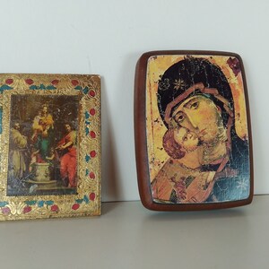 Madonna of the Harpies-Virgin of Vladimir - Two old wooden icons handmade icons religious icon orthodox icon