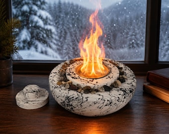 Brasero de mesa de bioetanol, decoración de piedra, chimenea de piedra - Brasero cuadrado para interiores - Chimenea moderna sin humo - Bioetanol
