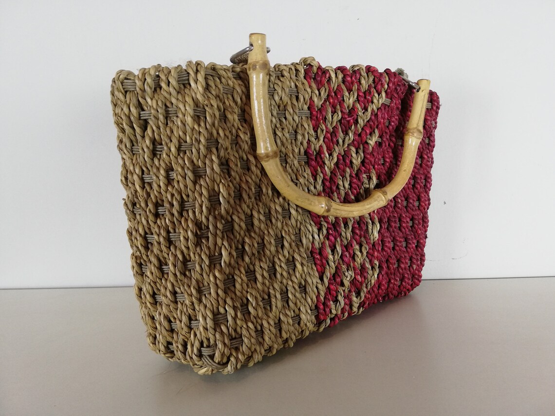 Straw Knitted Evening Bag  -  handcrafted disney tote bag,weekender bag women,louis vuitton bag,toiletry,designer bag,cute tote bag bag men, foto 4 di 5