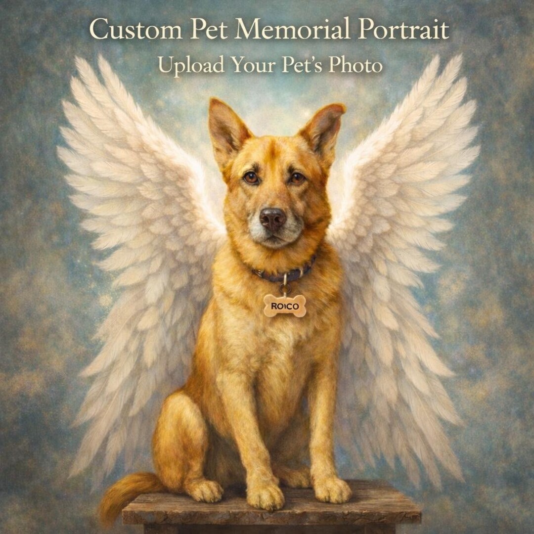 Custom Pet Memorial Portrait Digital Download, Angel Wings Dog Memorial ...