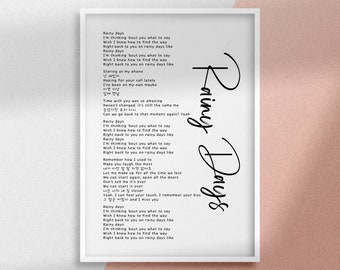 BTS Rainy Days Lyric Art Print: Minimalist Home Decor (Digital Download)