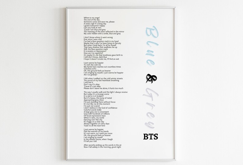 Blue & Grey BTS Song Lyrics BTS Quotes Set of 5 Home Decoration, BTS Minimalist Decoration