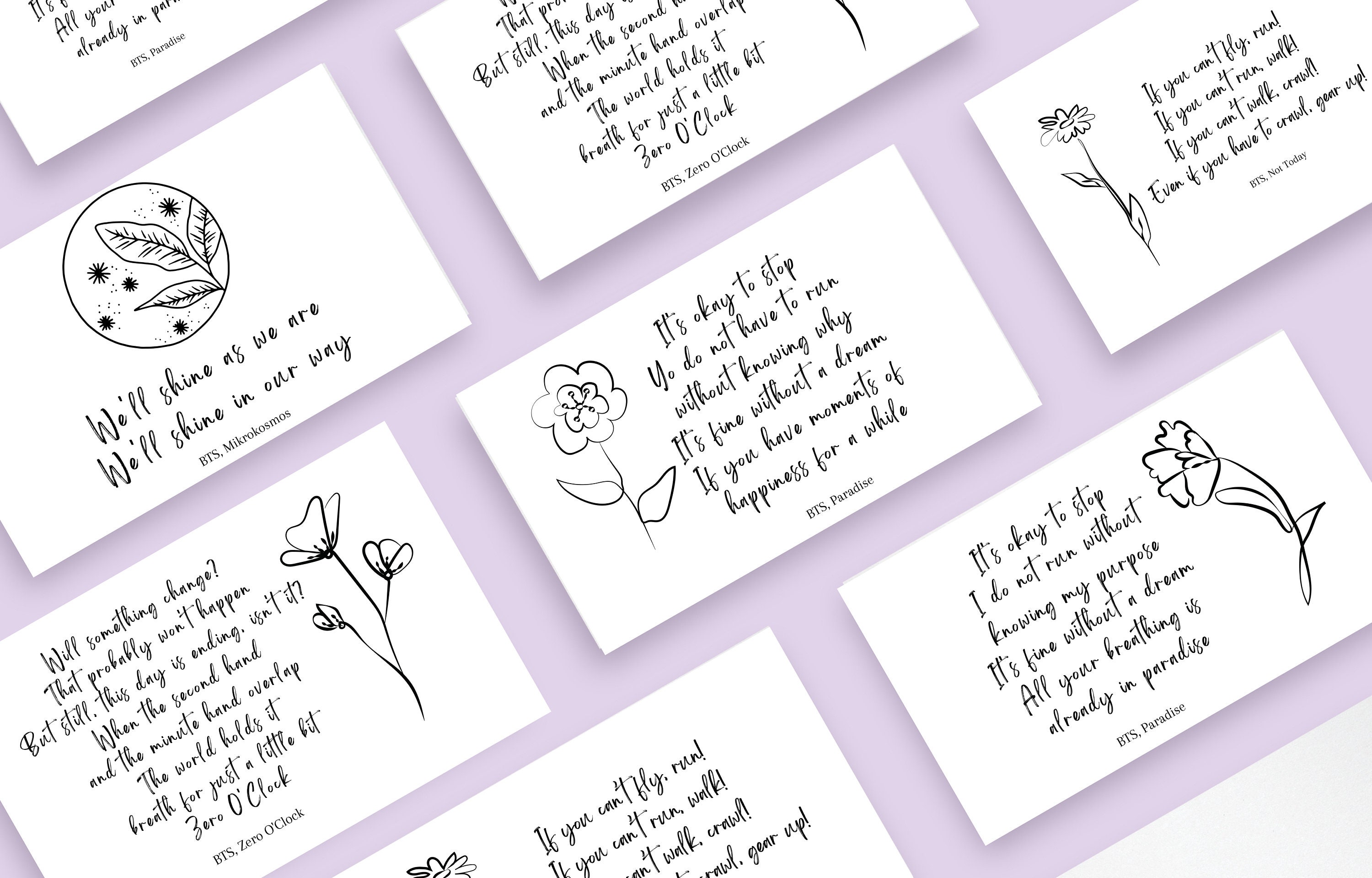BTS Lyric Postcard Set: Floral Quotes (digital Download) - Etsy