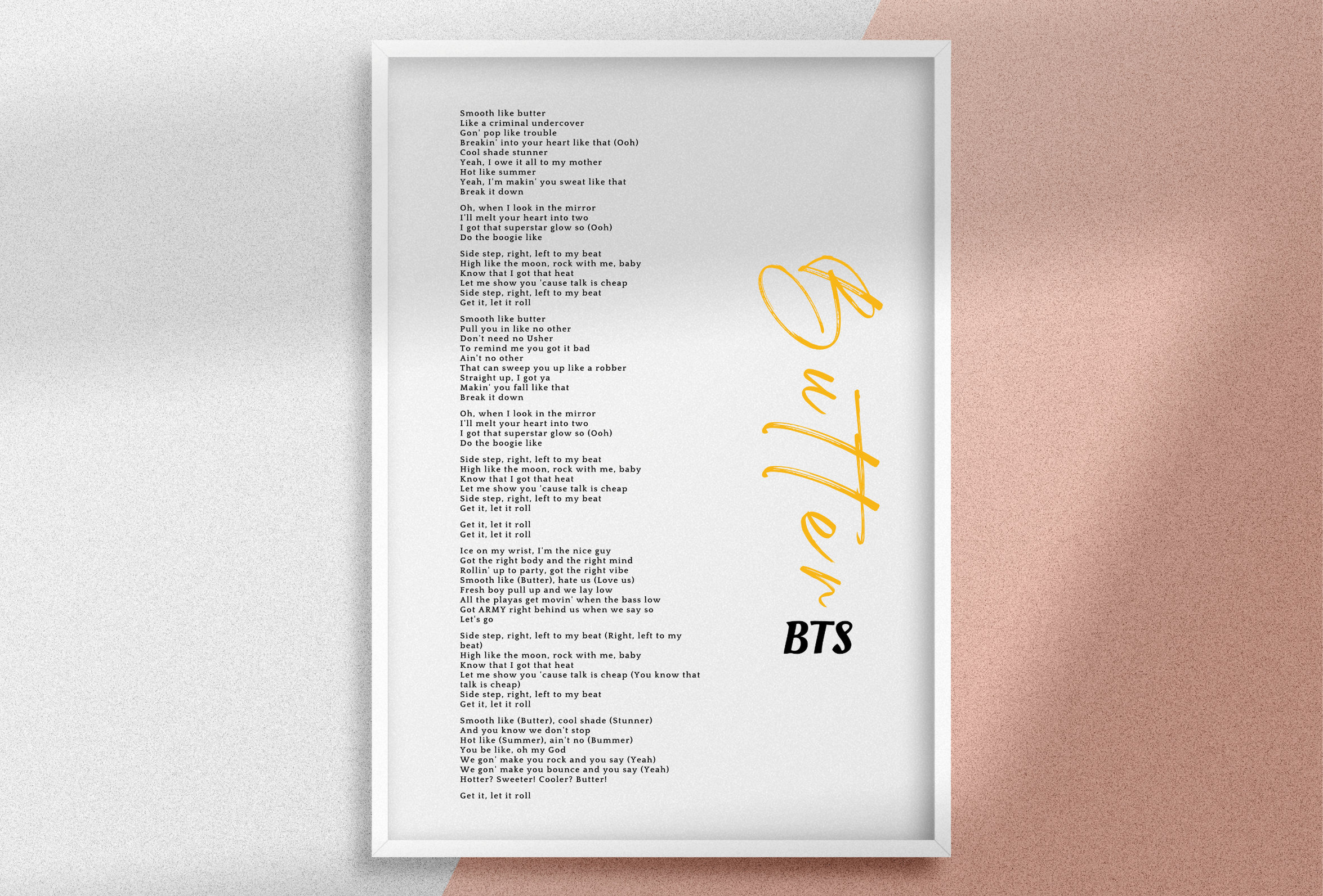 Butter BTS Poster Lyrics Song Lyrics Print Printable Kpop 