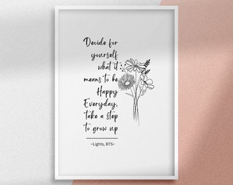 BTS Quote Print: Lights Lyrics, Floral Art (Digital Download)