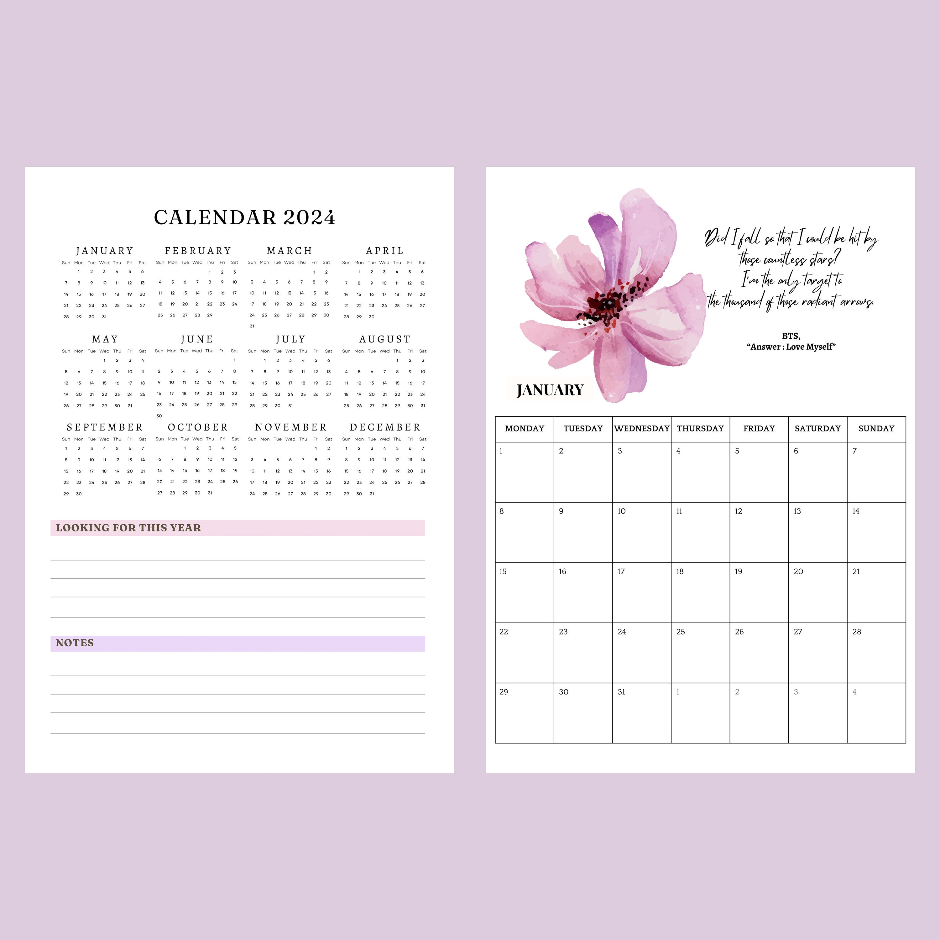 2024 BTS Quote Calendar BTS Calendar 2024 BTS Calendar, Wall and Desk ...