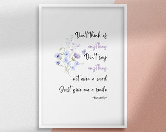 BTS Quote Print: Butterfly Lyrics, Kpop Wall Art (Digital Download)