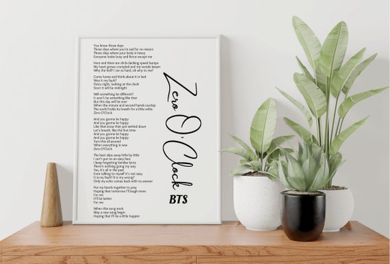 BTS Zero O'clock Lyrics Beautiful Quote Wall Art 