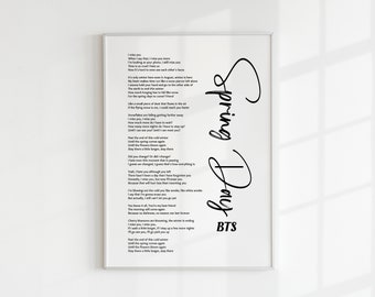 BTS Spring Day Lyrics Poster: Minimalist Home Decor (Digital Download)