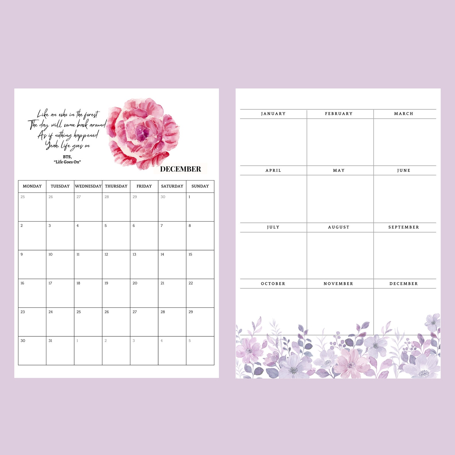 2024 BTS Quote Calendar BTS Calendar 2024 BTS Calendar, Wall and Desk