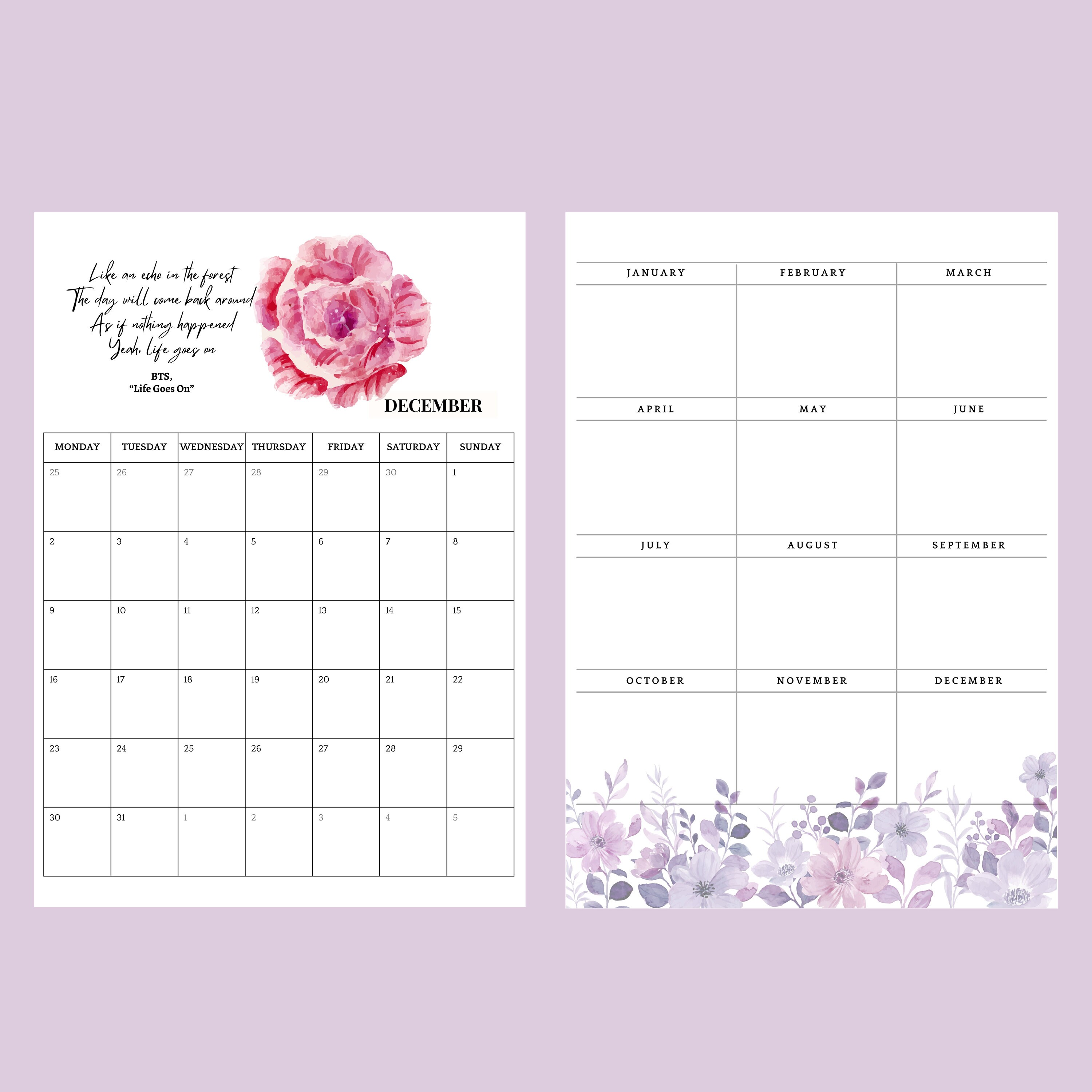 2024 BTS Quote Calendar BTS Calendar 2024 BTS Calendar, Wall and Desk ...
