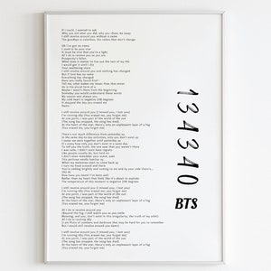 BTS Song Lyrics Print: Minimalist Kpop Art (Digital Download)