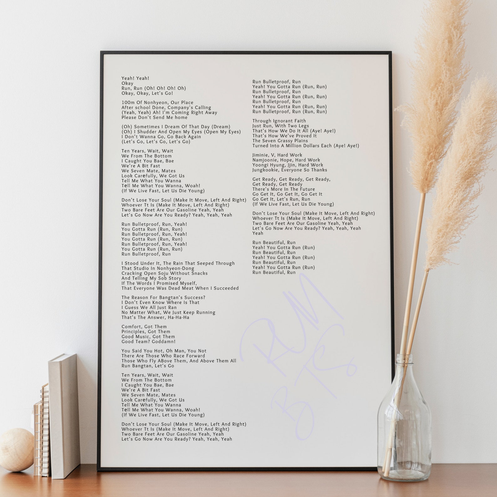 RUN BTS BTS Song Lyrics, Proof Album 2022, Instant Download, Home