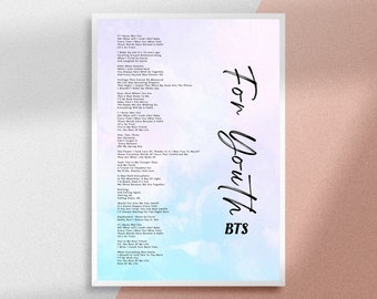 BTS For Youth Lyrics Print: Minimalist Kpop Artwork (Digital Download)