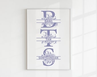 BTS Floral Wall Art: Bangtan Sonyeondan Kpop Poster (Digital Download)