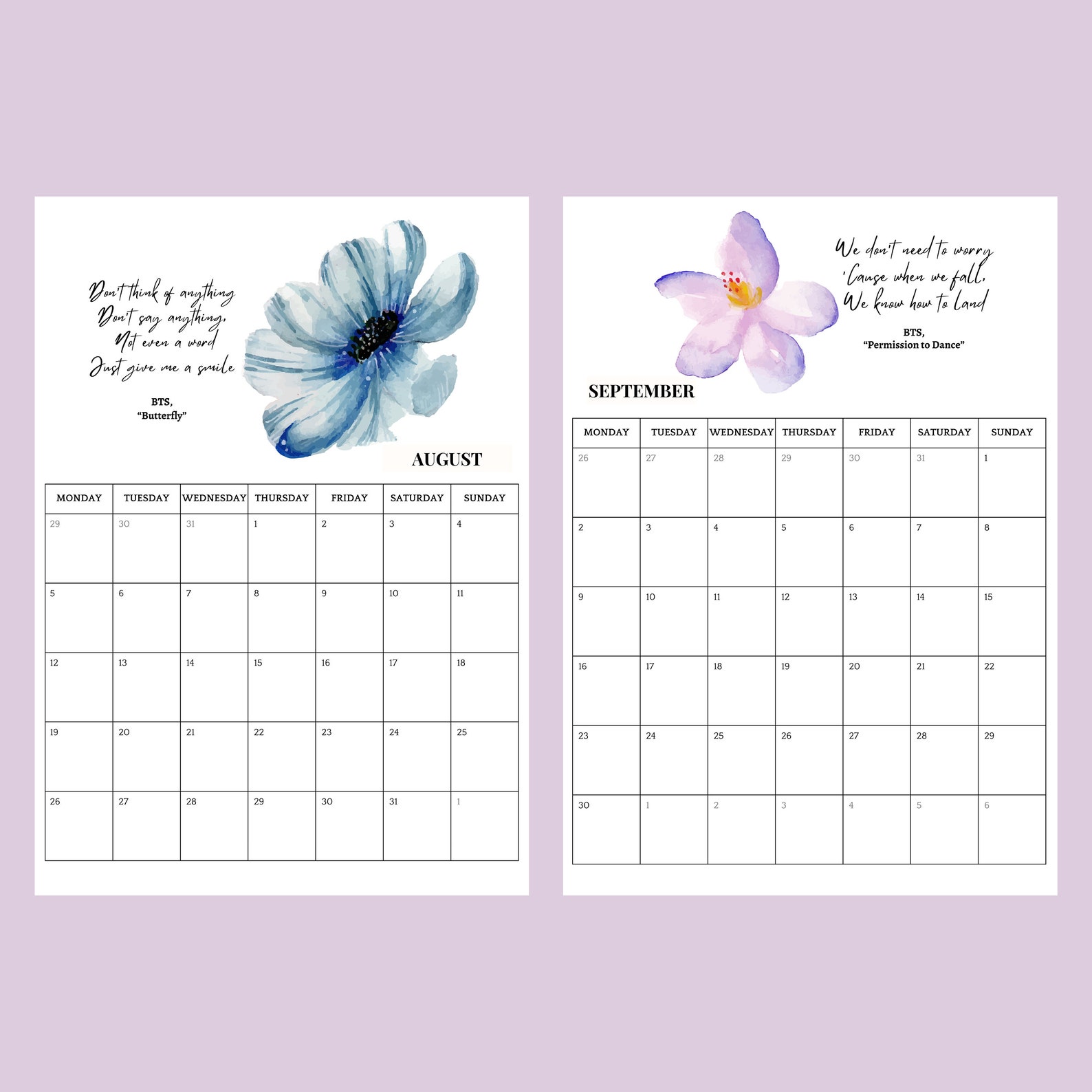 2024 BTS Quote Calendar BTS Calendar 2024 BTS Calendar, Wall and Desk ...