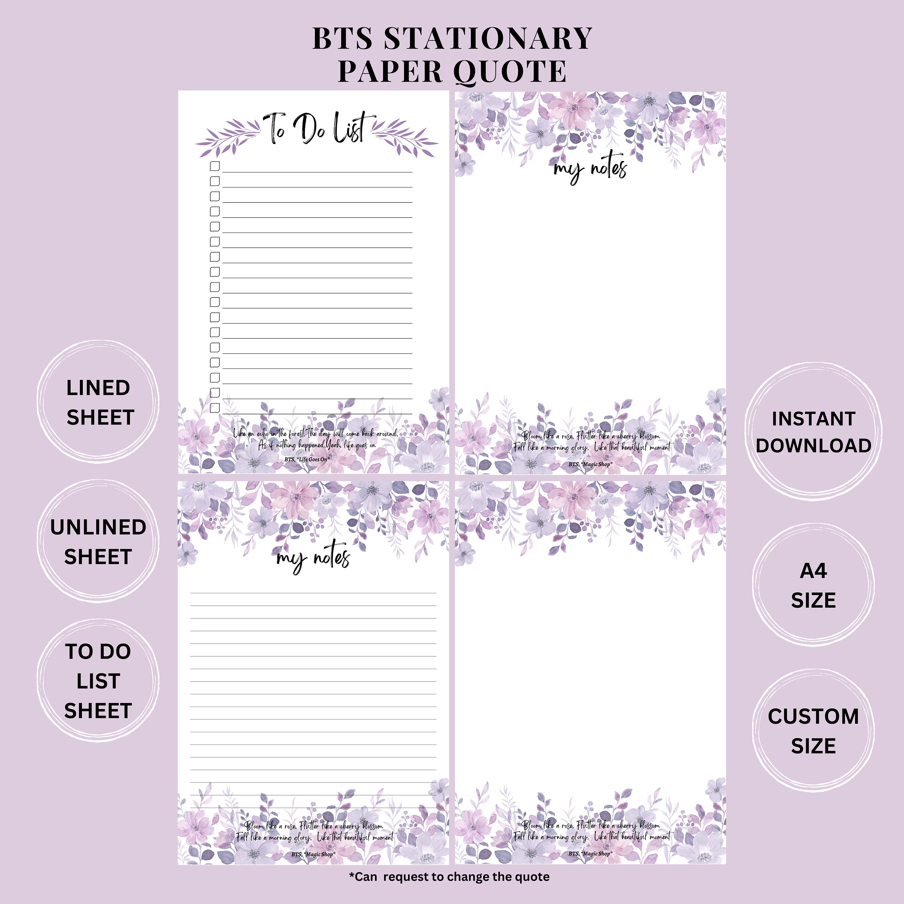 BTS Quote Paper Template, BTS Printable Writing Paper, BTS Printable ...