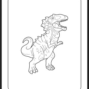 May include: A black and white line drawing of a dinosaur with a frill around its neck. The dinosaur is standing on all fours with its mouth open.