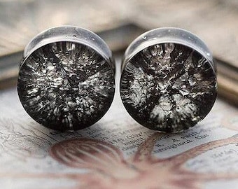 BLACK Cracked Glass Plugs - Double Flared- 6mm, 8mm, 10mm, 11mm, 12.7mm, 14mm, 16mm, 19mm, 22mm, 25mm Gauges Stretched Ears by 70 Knots