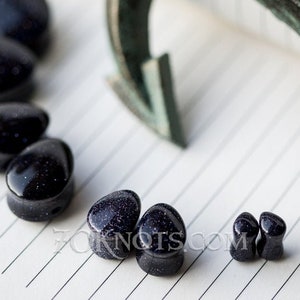 TEARDROP Blue Goldstone Glass Plugs - 1 Pair - 6mm, 8mm, 10mm, 11mm, 12.7mm, 14mm, 16mm, 19mm, 22mm, 25mm Gauges Stretched Ears by 70 Knots
