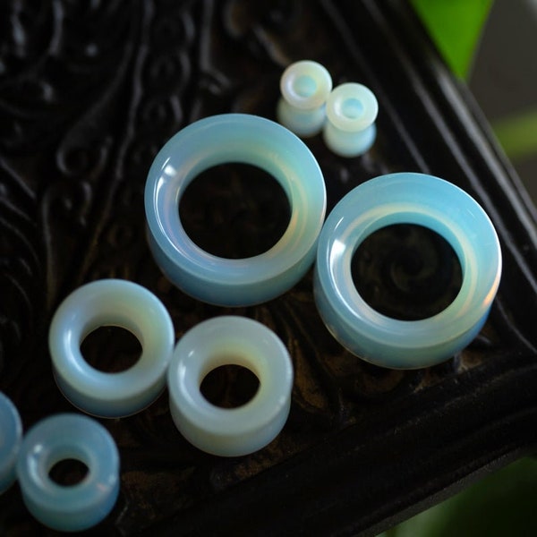 TUNNEL Opalite Stone Plugs - Double Flared - 1 Pair- 6mm, 8mm, 10mm, 11mm, 12.7mm, 14mm, 16mm, 19mm, 22mm, 25mm Gauges Stretched Ears