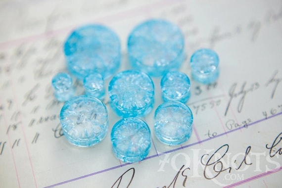 Double Flared Frosted Blue Glass Ear Plugs Double Flared Frosted Blue Glass Ear Plugs