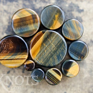 Blue Tiger's Eye Stone Plugs - Double Flared - 1 Pair- 6mm, 8mm, 10mm, 11mm, 12.7mm, 14mm, 16mm, 19mm, 22mm, 25mm Gauges Stretched Ears