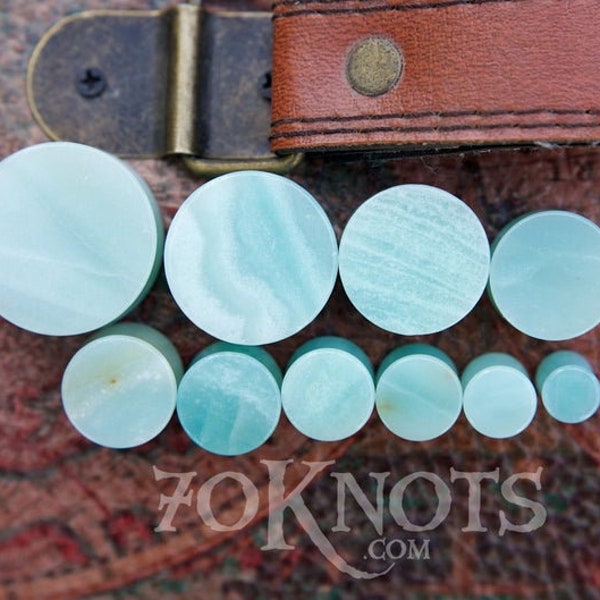 Amazonite Stone Plugs - Double Flared - 1 Pair- 6mm, 8mm, 10mm, 11mm, 12.7mm, 14mm, 16mm, 19mm, 22mm, 25mm Gauges Stretched Ears by 70 Knots