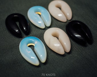 70 Knots Keyhole Hangers - Black Obsidian Stone, White Jade Stone or Opalite Glass Ear Weights - One Size