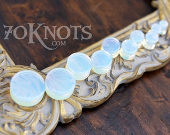 Opalite Plugs - Double Flared - 1 Pair- 6mm, 8mm, 10mm, 11mm, 12.7mm, 14mm, 16mm, 19mm, 22mm, 25mm Gauges Stretched Ears by 70 Knots