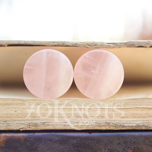 Rose Quartz Stone Plugs - Double Flared - 1 Pair- 6mm, 8mm, 10mm, 11mm, 12.7mm, 14mm, 16mm, 19mm, 22mm, 25mm Gauges Stretched Ears