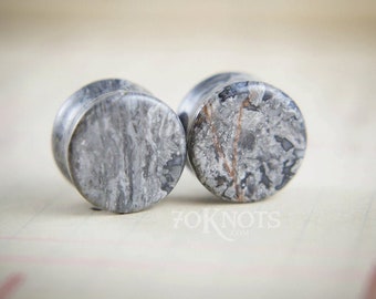 Ohrstecker aus Wellenjaspis – Doppelt gewölbt – 1 Paar – 6 mm, 8 mm, 10 mm, 11 mm, 12,7 mm, 14 mm, 16 mm, 19 mm, 22 mm, 25 mm (für gedehnte Ohrlöcher)