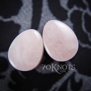 TEARDROP Rose Quartz Stone Plugs - Double Flared - 1 Pair- 6mm, 8mm, 10mm, 11mm, 12.7mm, 14mm, 16mm, 19mm, 22mm, 25mm Gauges Stretched Ears