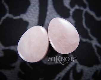 Expansores de cuarzo rosa en forma de lágrima - Doble ensanchamiento - 1 par - 6 mm, 8 mm, 10 mm, 11 mm, 12,7 mm, 14 mm, 16 mm, 19 mm, 22 mm, 25 mm Calibres para orejas estiradas