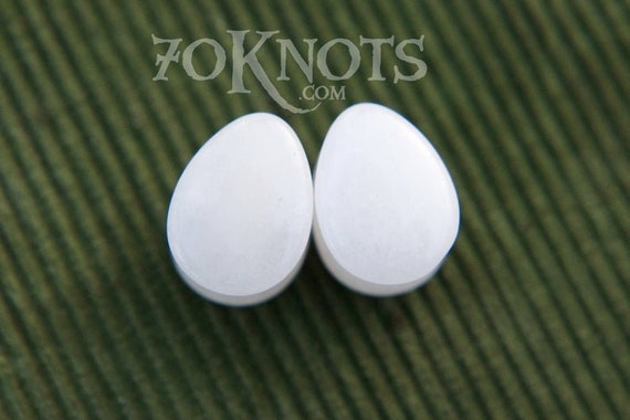 TEARDROP White Jade Stone Plugs - Double Flared - 1 Pair- 6mm, 8mm, 10mm, 11mm, 12.7mm, 14mm, 16mm, 19mm, 22mm, 25mm Gauges Stretched Ears