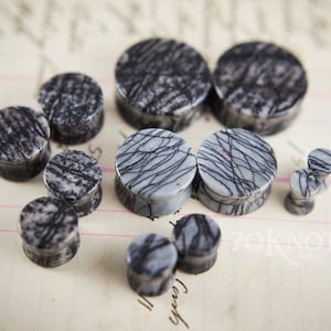 Spiderweb Jasper Stone Plugs - Double Flared - 1 Pair- 6mm, 8mm, 10mm, 11mm, 12.7mm, 14mm, 16mm, 19mm, 22mm, 25mm Gauges Stretched Ears